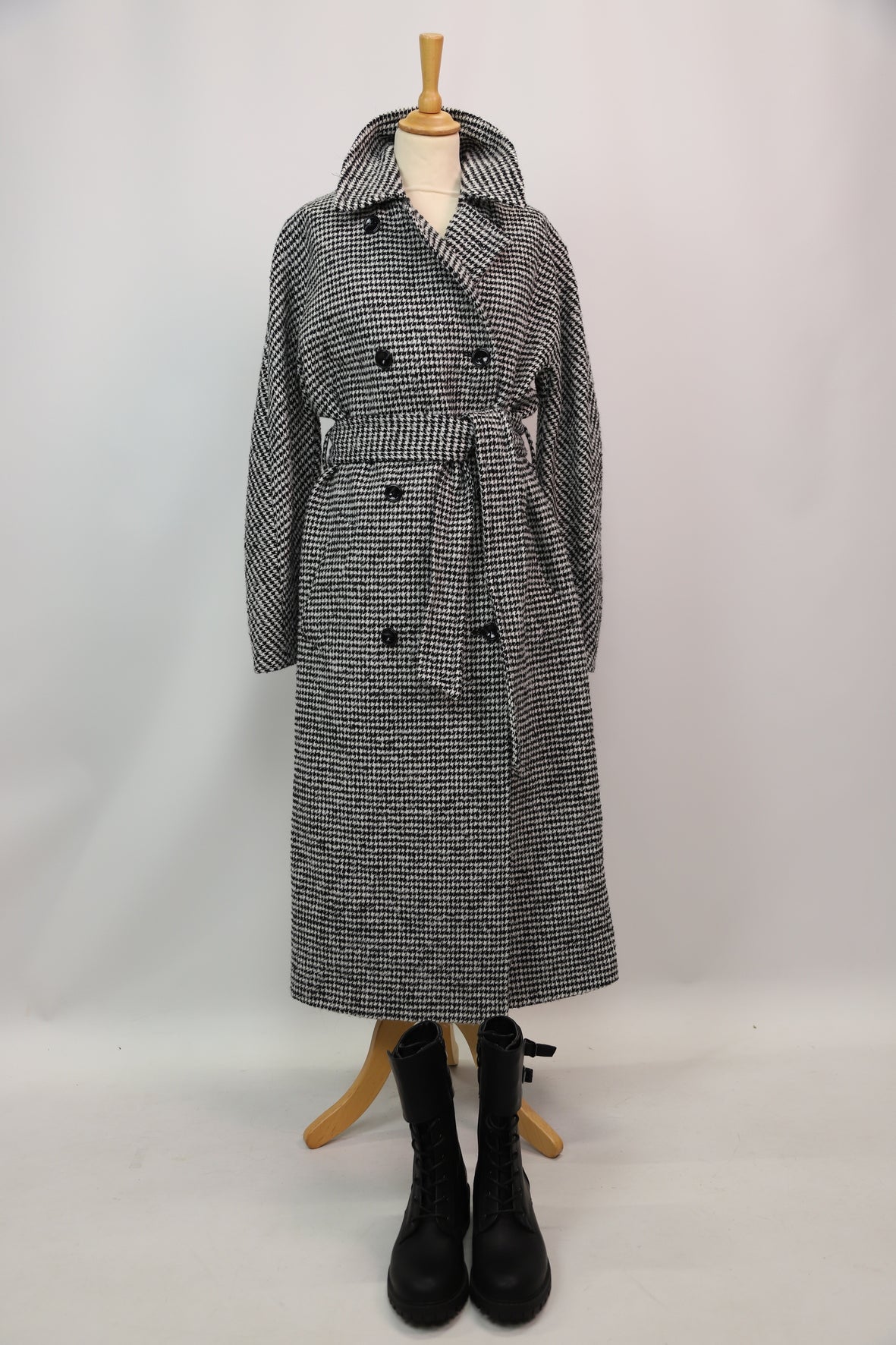 Manteau long à carreaux noir et blanc, Caroll, XL