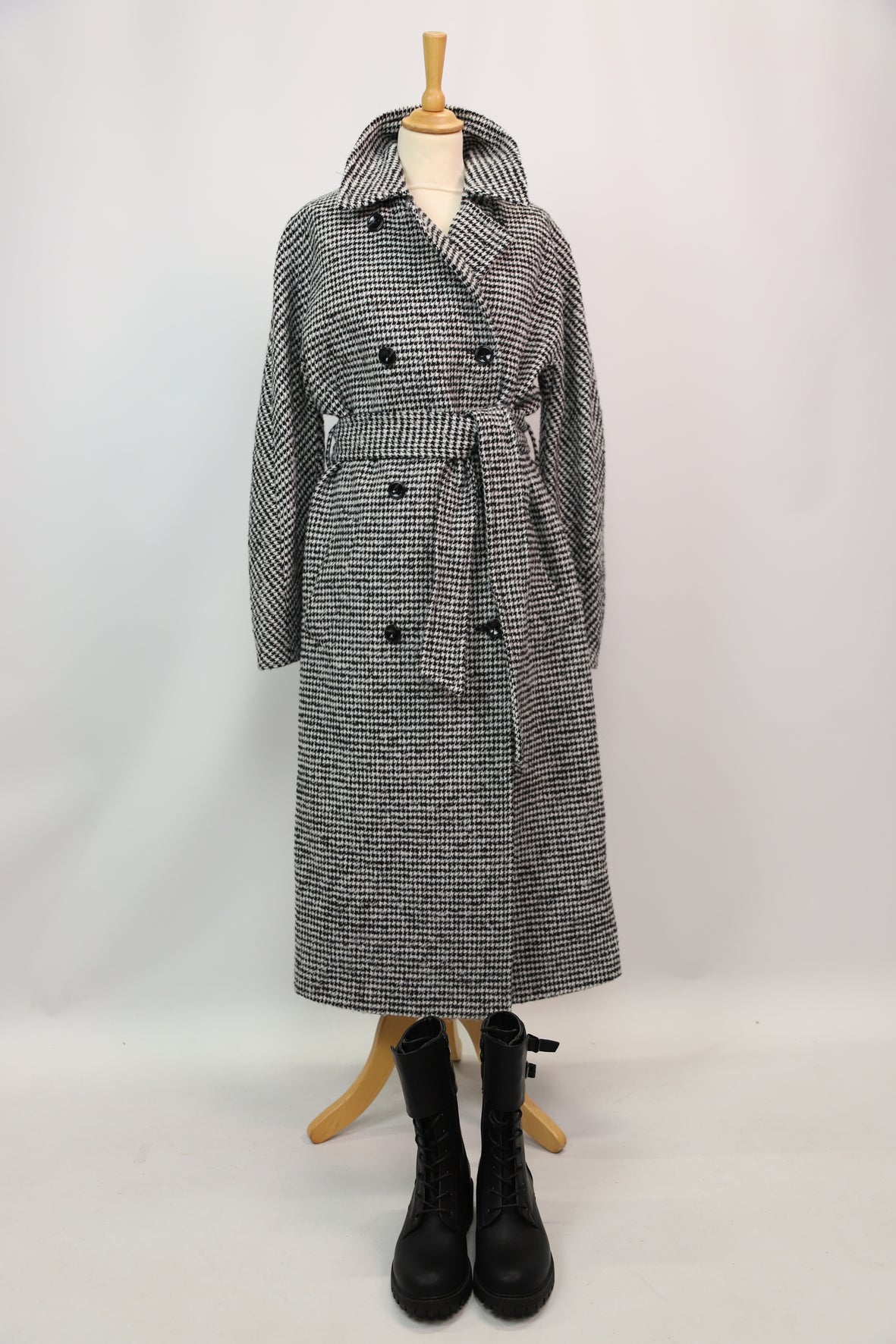 Manteau long à carreaux noir et blanc, Caroll, XL