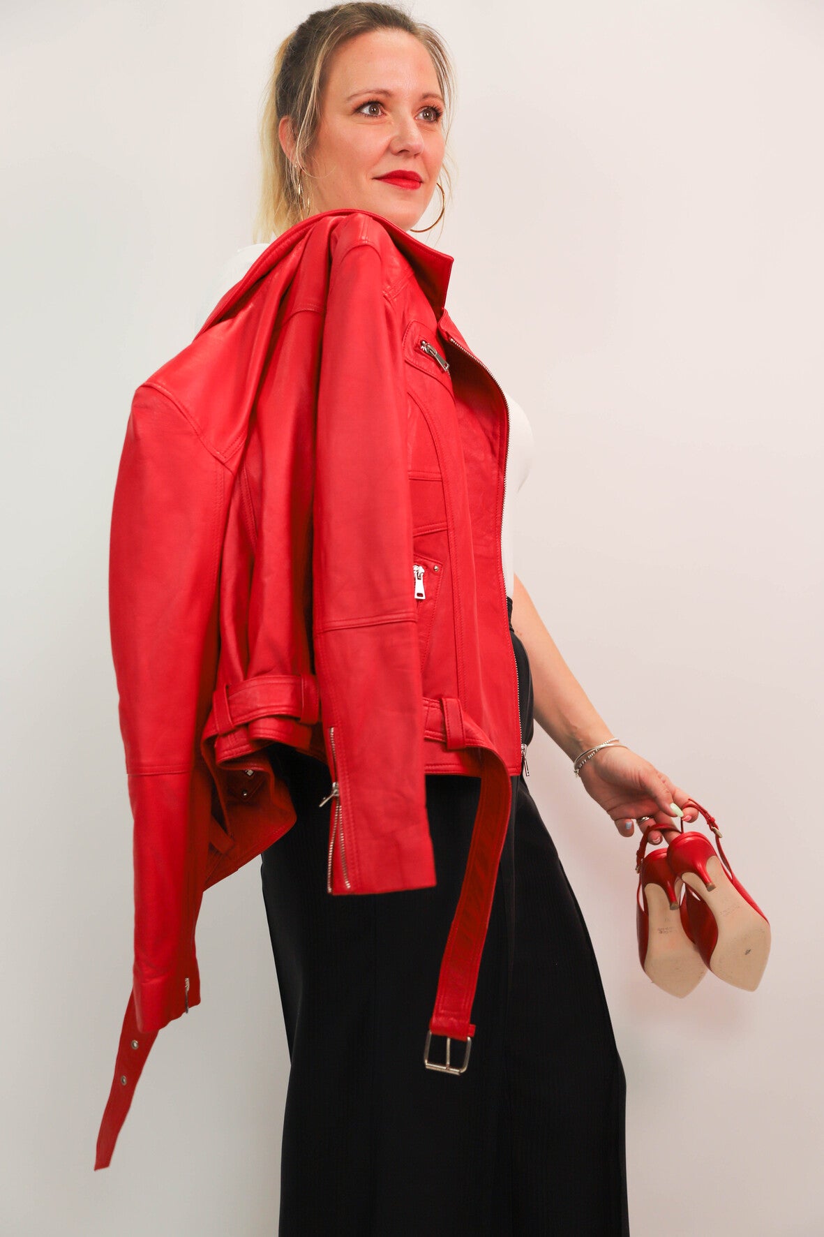 Veste perfecto rouge Cuir d'élégance Marrakech Taille XL