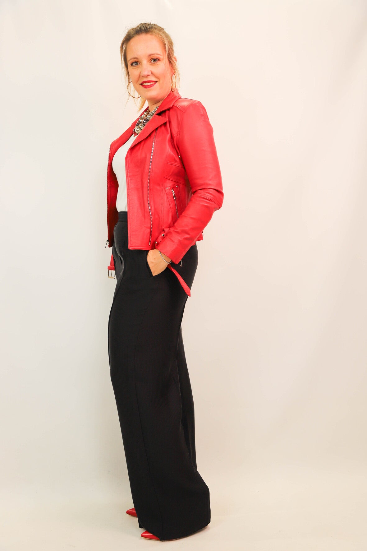 Veste perfecto rouge Cuir d'élégance Marrakech Taille XL