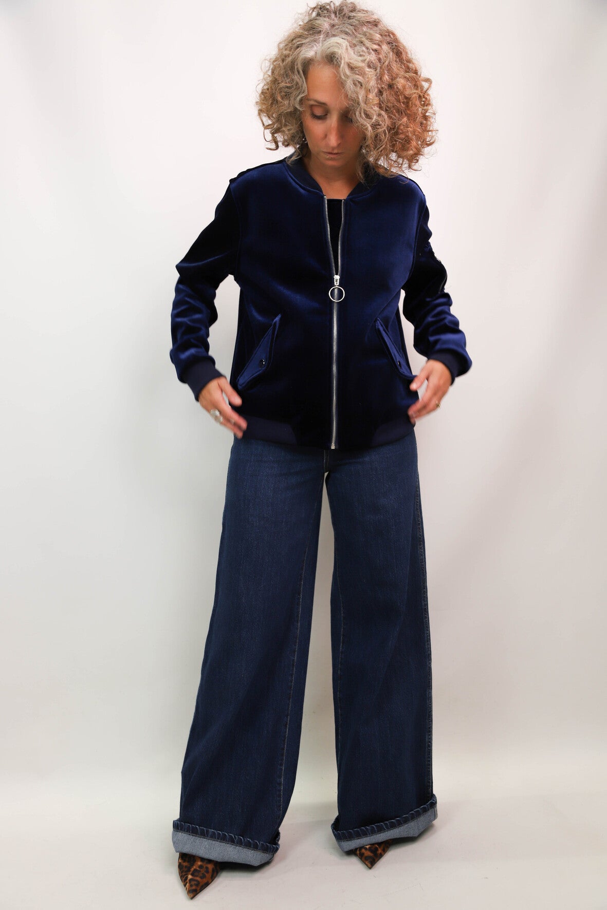 Bombers en velours bleu marine Lola Taille XL