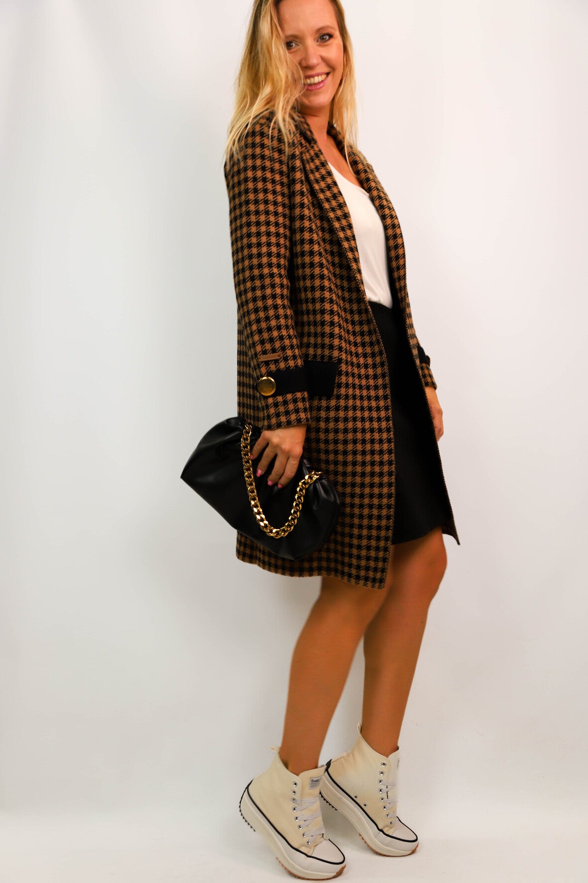 Manteau pied de poule marron Skatie Taille M