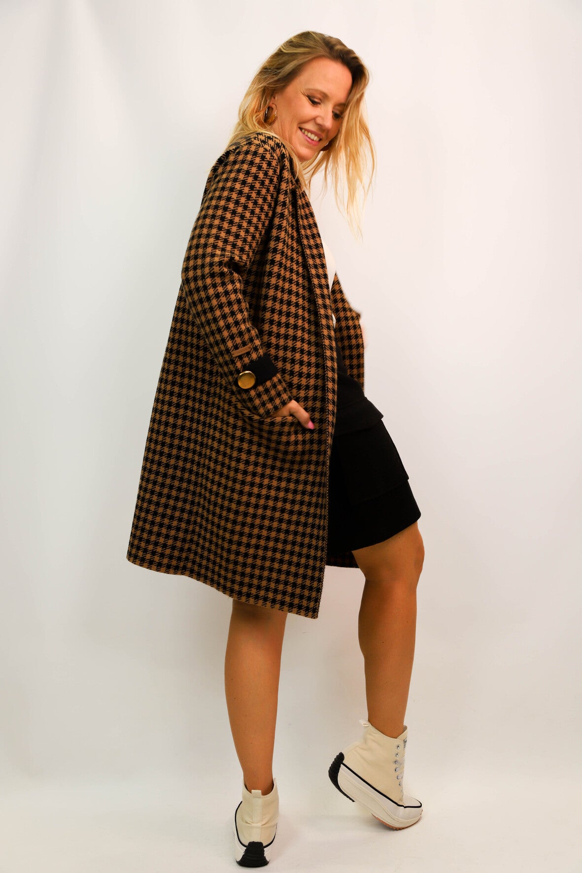 Manteau pied de poule marron Skatie Taille M