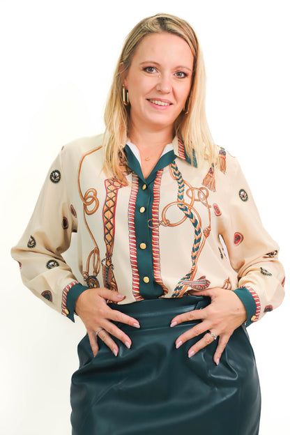 Chemisier beige et vert Nathalie Andersen Taille XL
