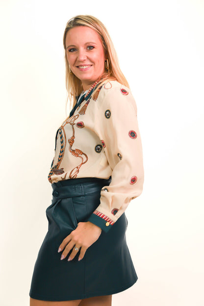 Chemisier beige et vert Nathalie Andersen Taille XL