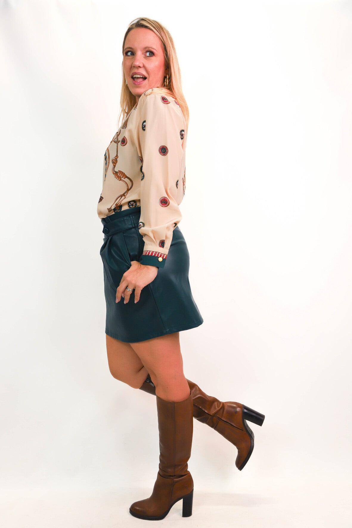 Chemisier beige et vert Nathalie Andersen Taille XL