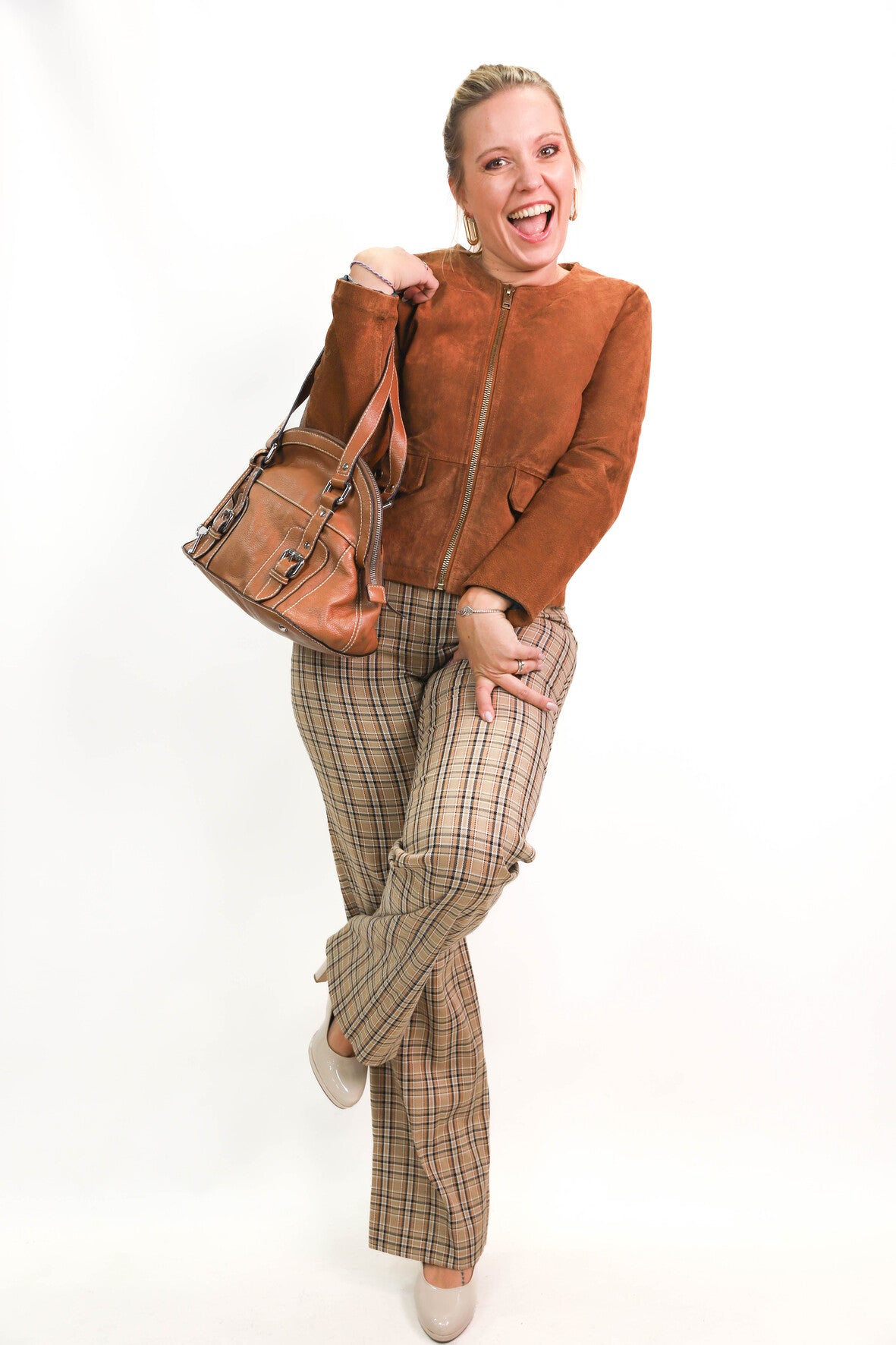 Pantalon à carreaux beige Natan Taille L