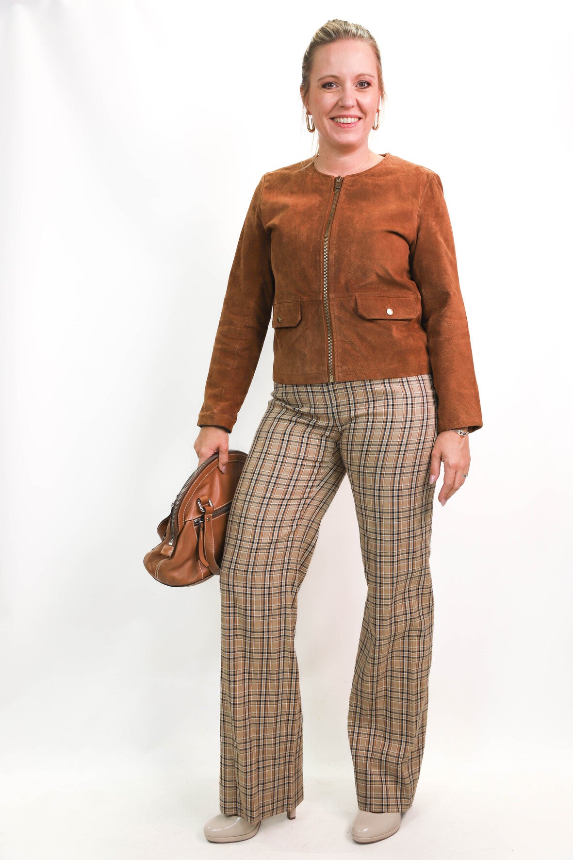 Pantalon à carreaux beige Natan Taille L