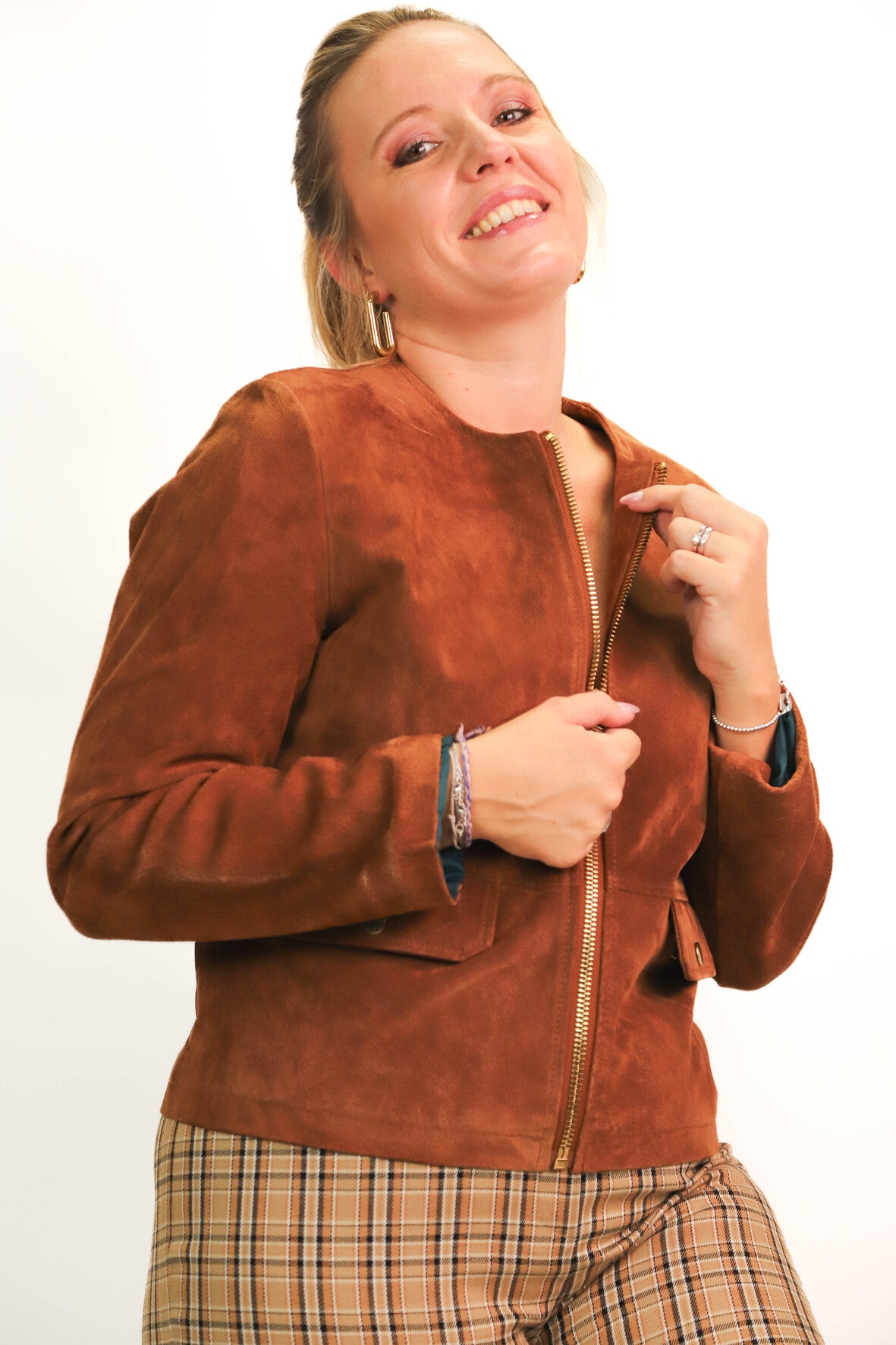 Veste en daim marron Mademoiselle R Taille XXL