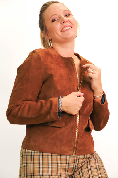 Veste en daim marron Mademoiselle R Taille XXL