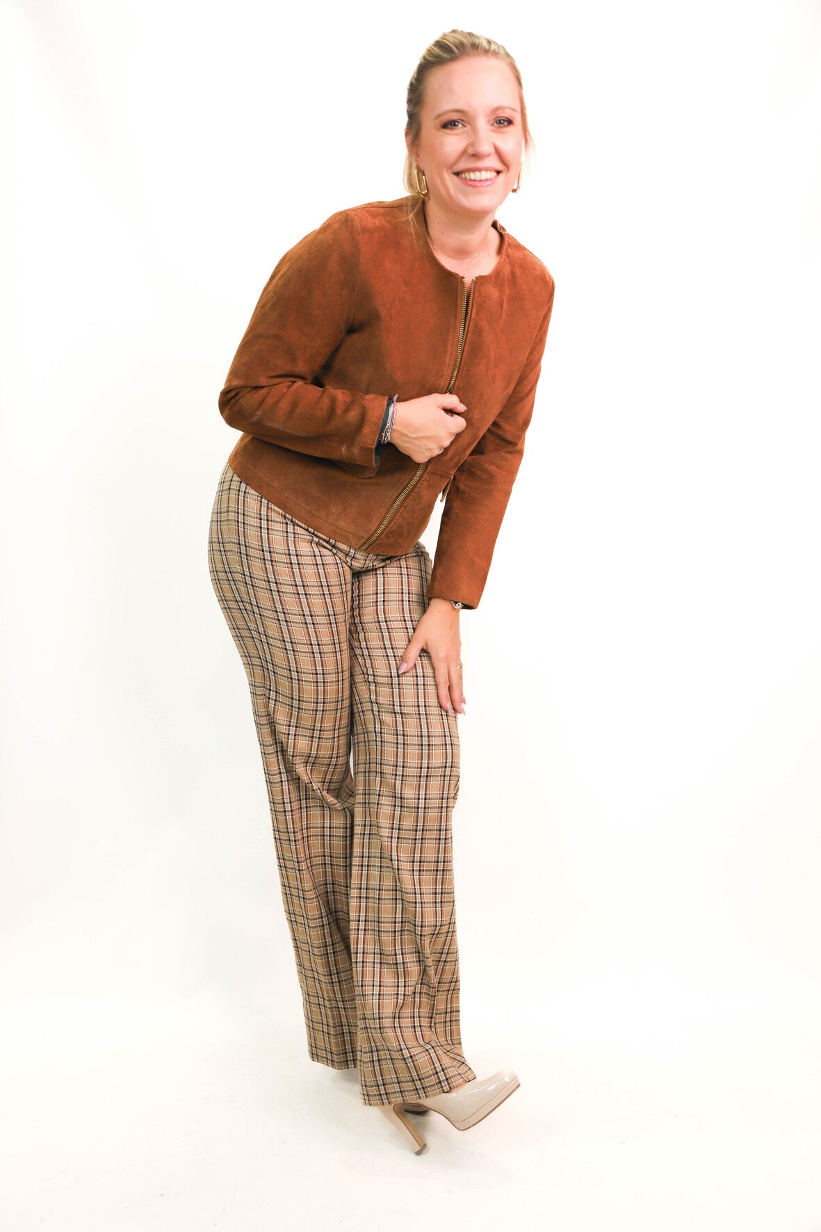 Pantalon à carreaux beige Natan Taille L