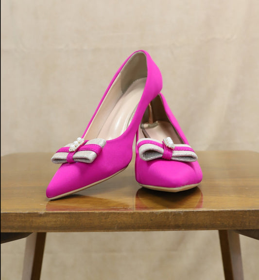Escarpins avec nœud et perles, rose fushia, taille 38