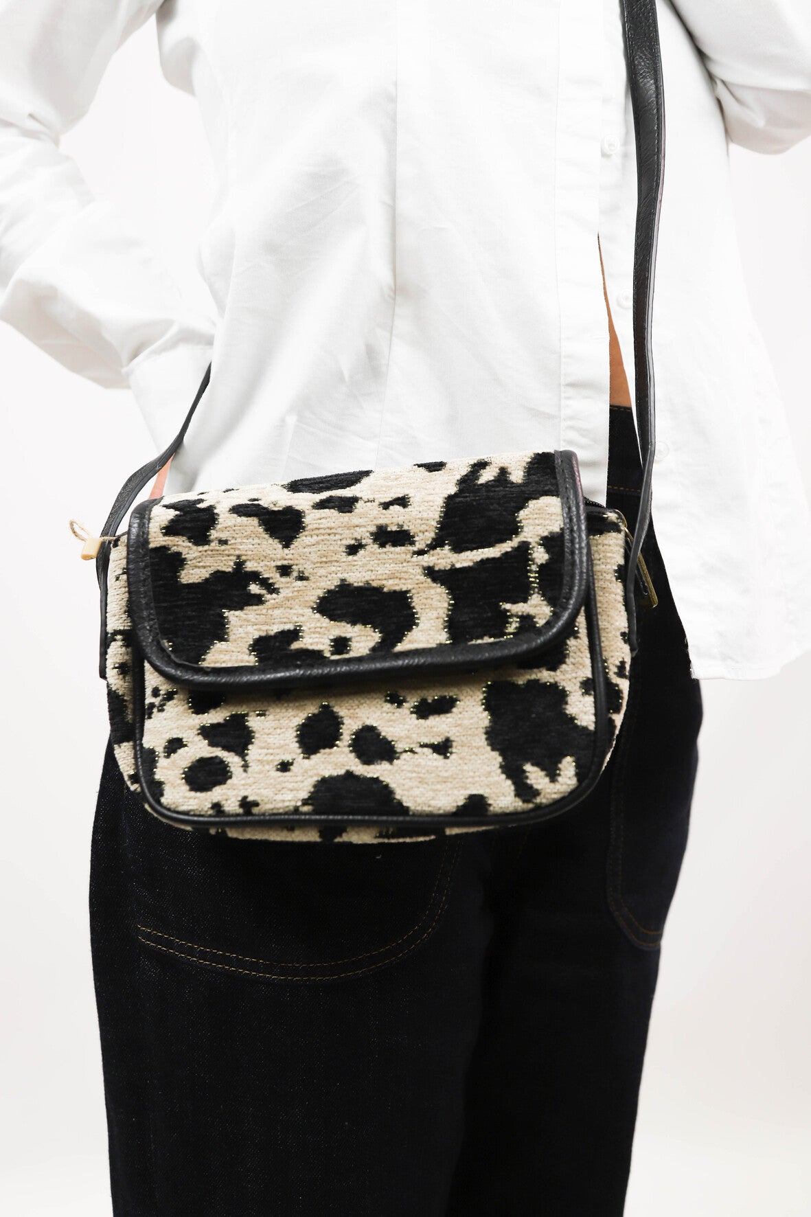 Sac bandoulière beige et noir Mandoline - NEUF