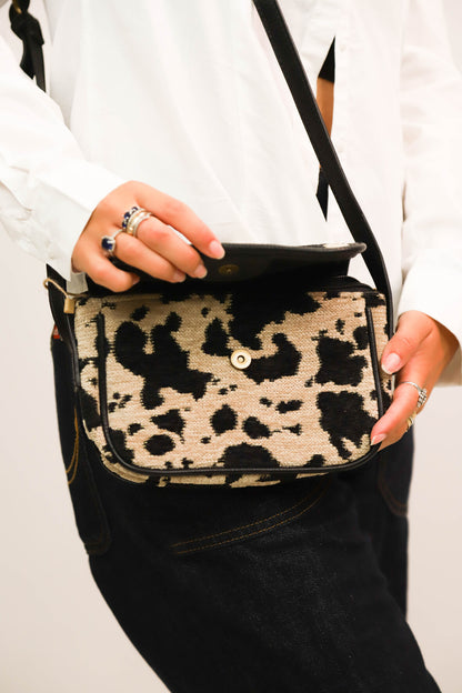 Sac bandoulière beige et noir Mandoline - NEUF