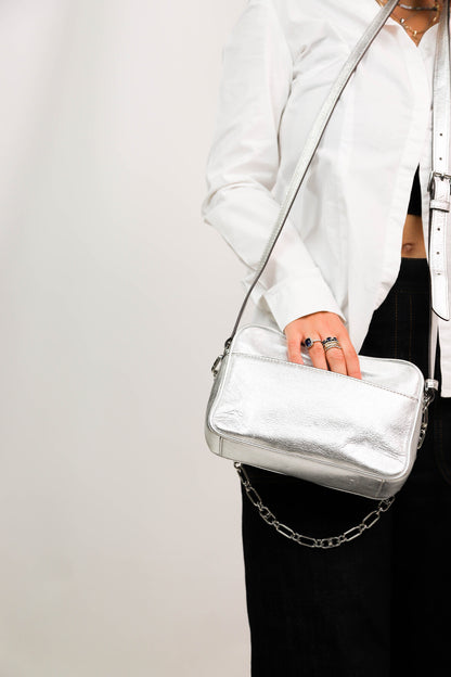 Sac bandoulière argenté Michael Kors