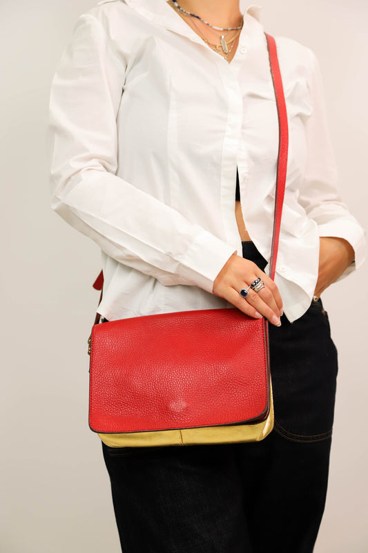 Sac bandoulière rouge et doré Neuville