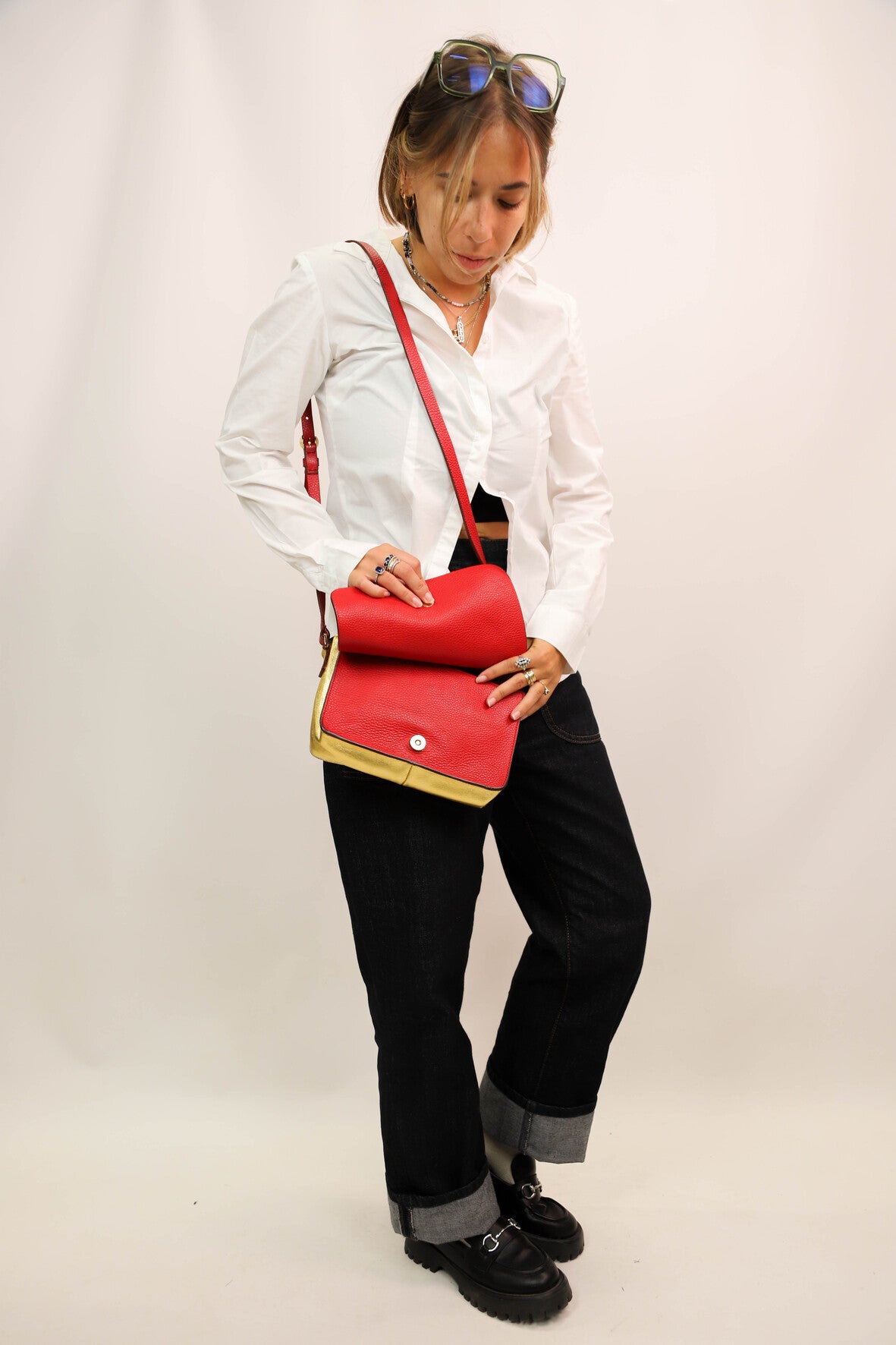 Sac bandoulière rouge et doré Neuville