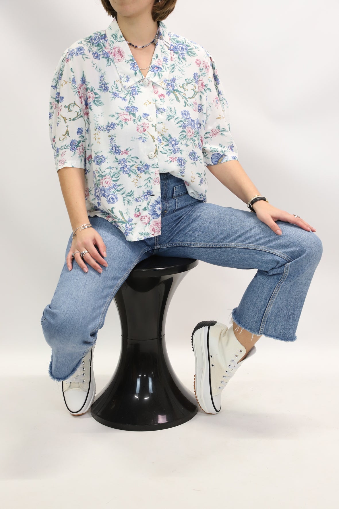 Chemisier blanc & imprimé bleu, Taille XL