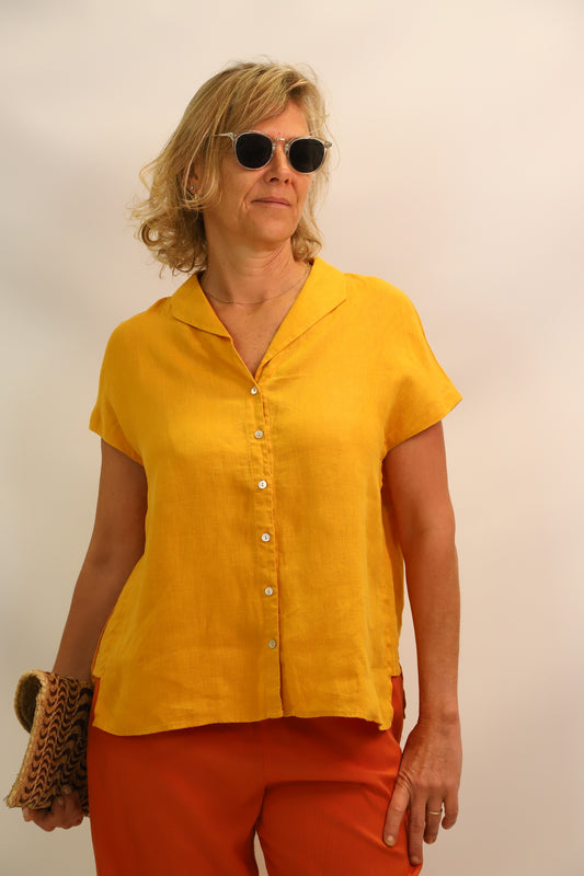 Chemise à manches courtes jaune moutarde, Maison  123, Taille M