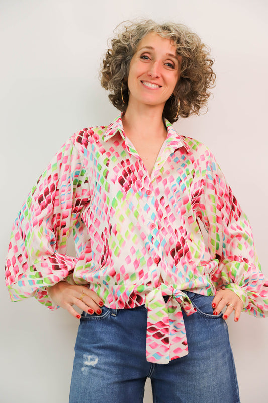 Chemisier rose et vert Latine Taille XL