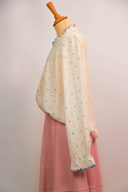 Chemisier gaz de coton blanc à pois Emma Ella Taille L