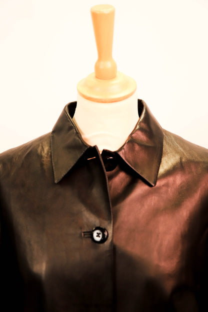 Chemise noire en cuir, manches courtes,  Ralph Lauren, Taille S - PEPITE