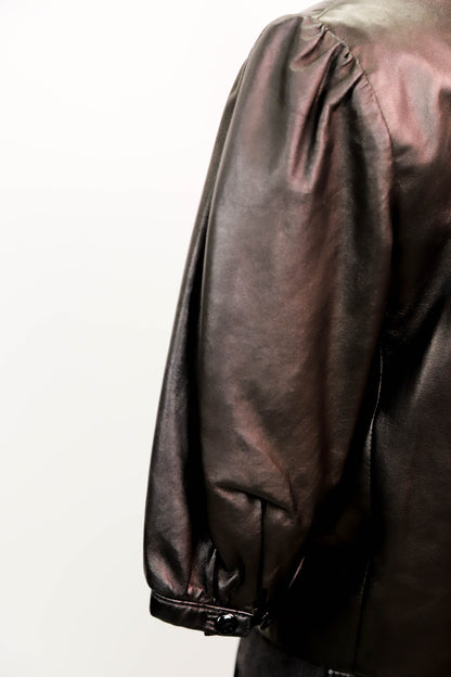 Chemise noire en cuir, manches courtes,  Ralph Lauren, Taille S - PEPITE