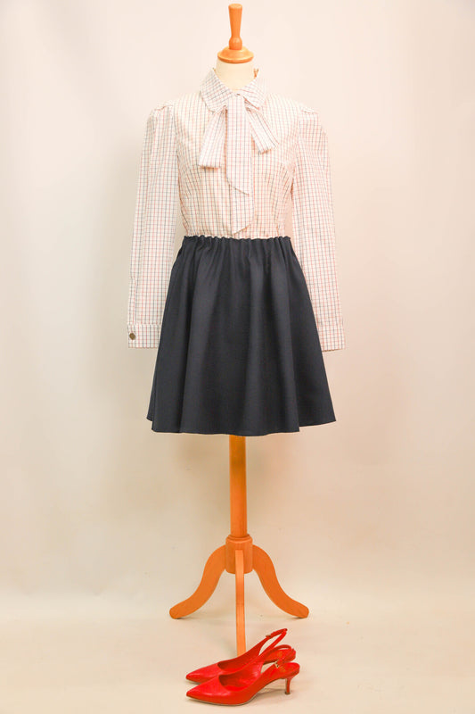 Chemise blanche à carreaux bleus et rouges, ruban au col, Claudie Pierlot, Taille M