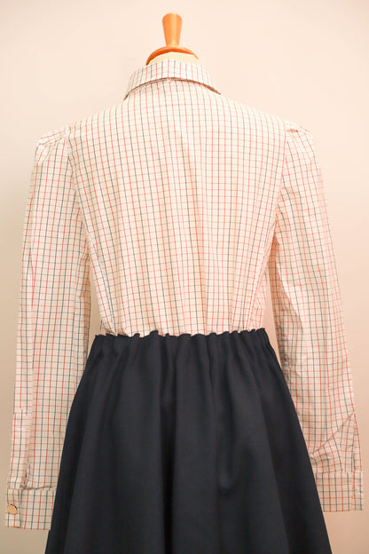 Chemise blanche à carreaux bleus et rouges, ruban au col, Claudie Pierlot, Taille M