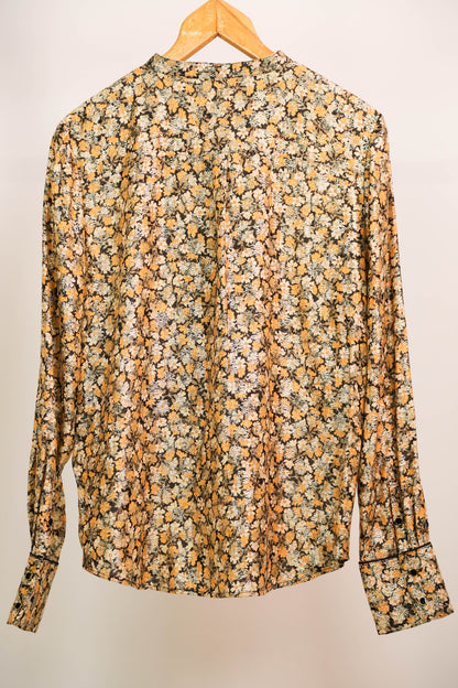 Chemise fleurie sur fond noir, fils brillants - Vanessa Bruno Taille XL