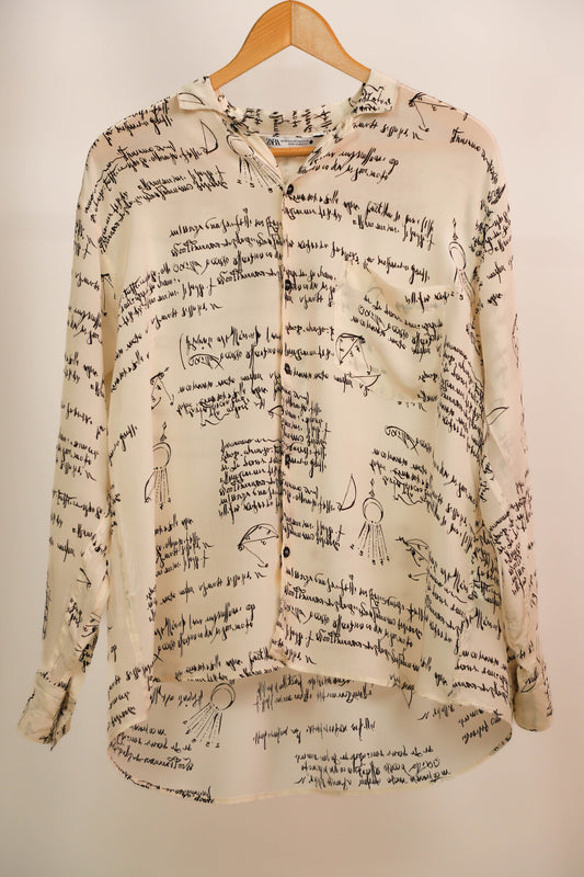 Chemise écrue motif écriture Zara, Taille S