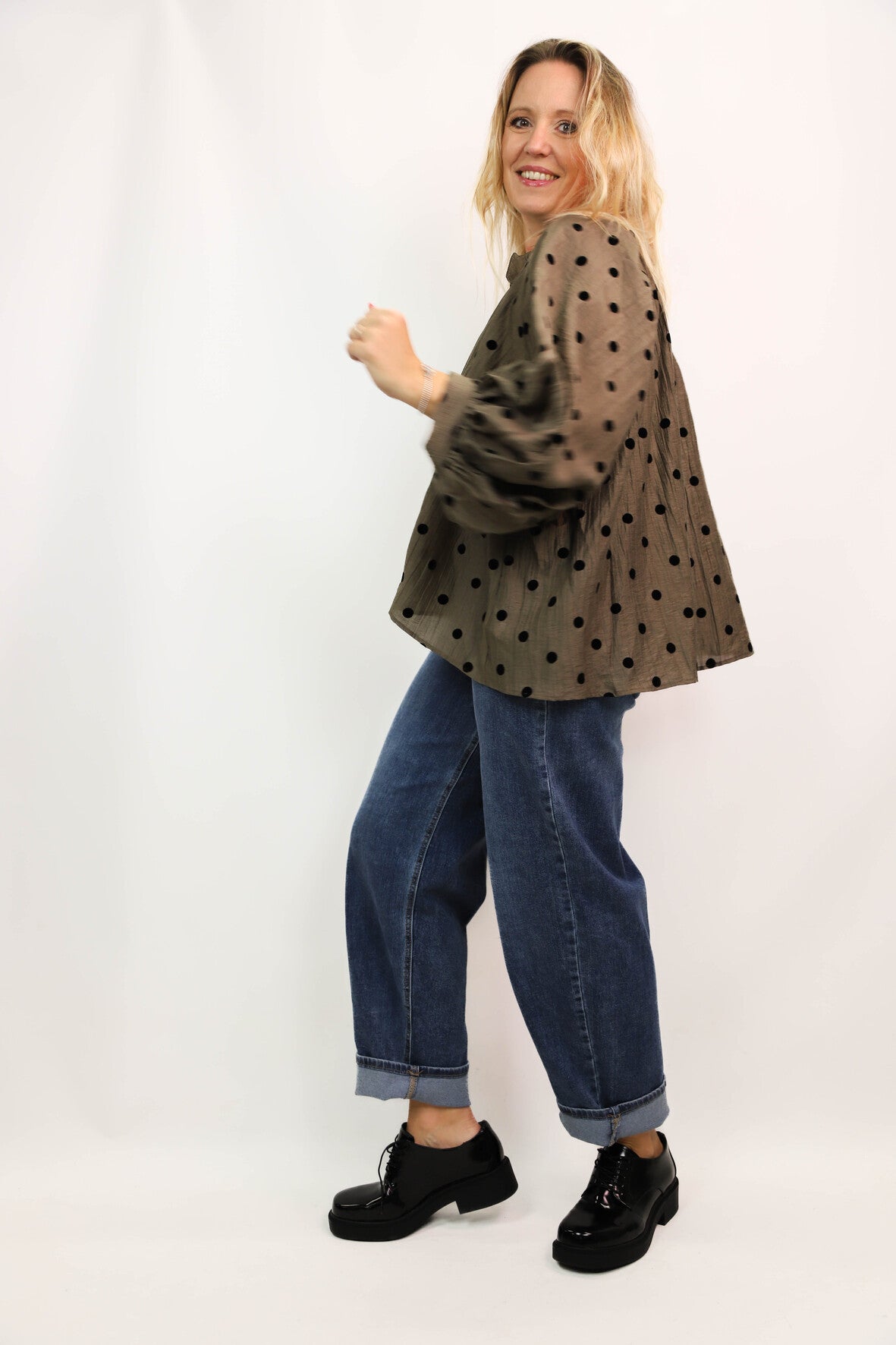 Chemisier kaki à pois Wiya Taille Unique