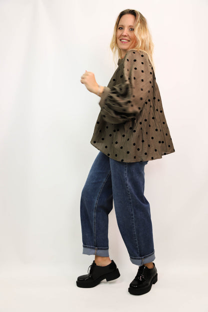 Chemisier kaki à pois Wiya Taille Unique