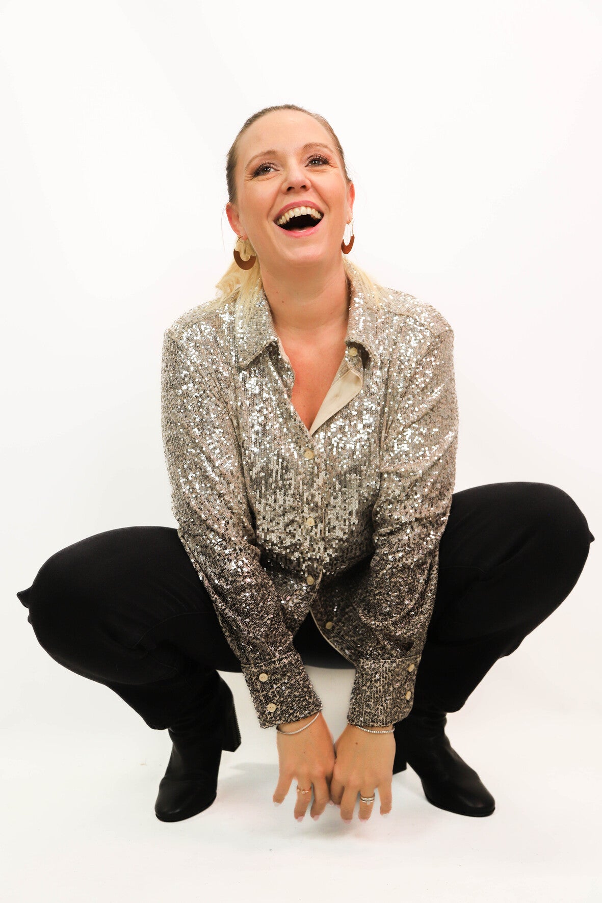 Chemisier à sequins argentés et noirs M & S Taille L