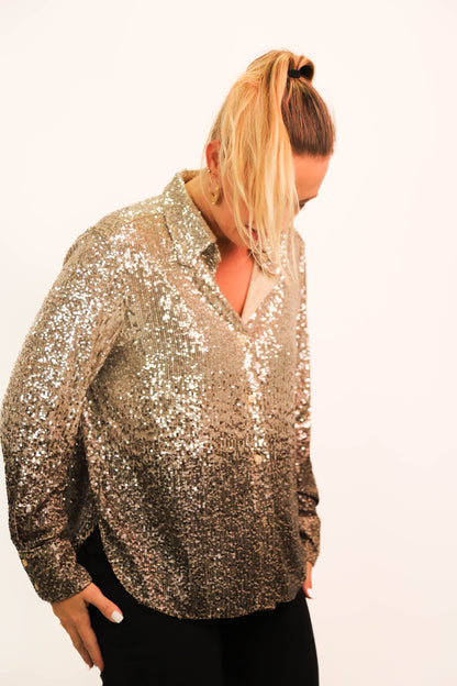 Chemisier à sequins argentés et noirs M & S Taille L