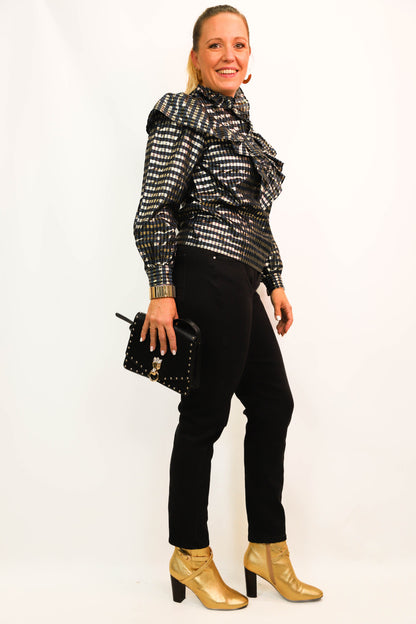 Blouse à carreaux dorés et bleus  Taille L