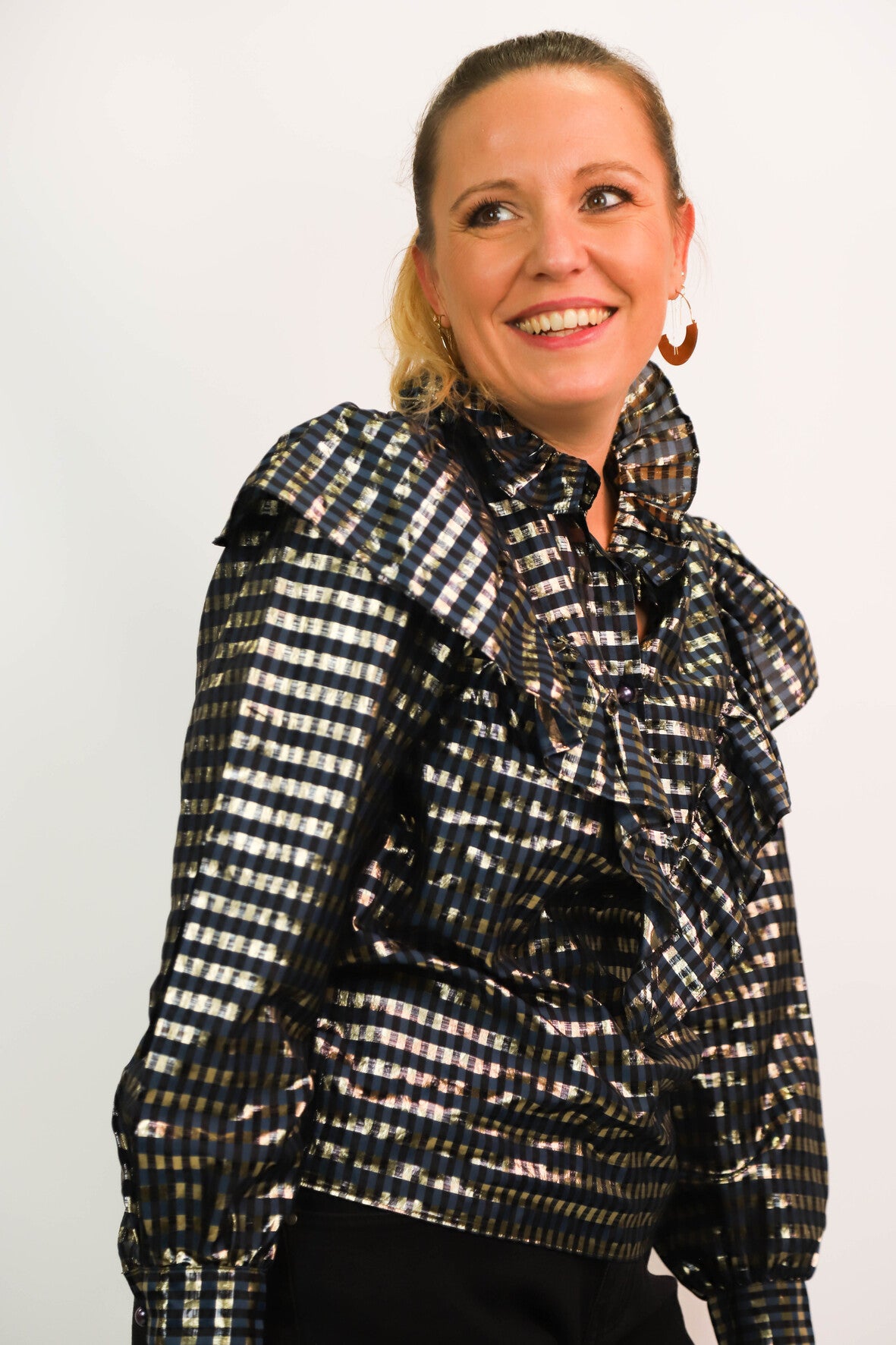 Blouse à carreaux dorés et bleus  Taille L