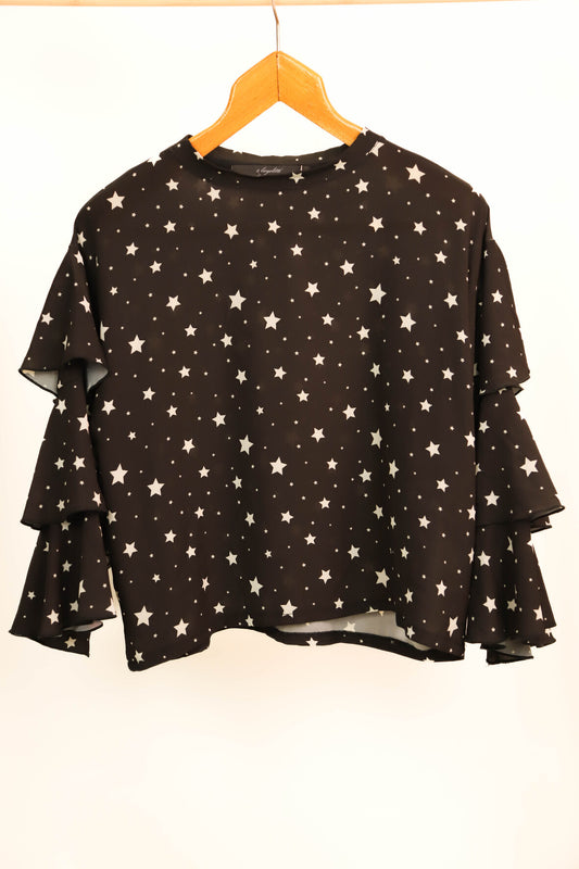 Blouse noire avec étoiles blanches, A bicyclette Taille M - NEUF