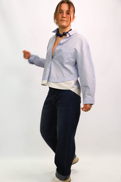 Chemise rayée bleu et blanche Mango Taille XS