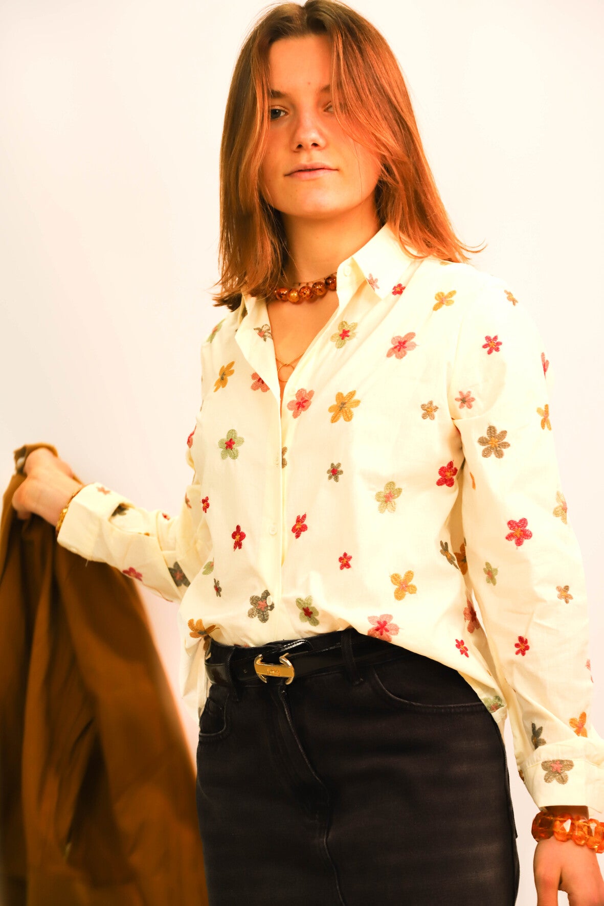 Chemise fleurie écrue Taille S - NEUF