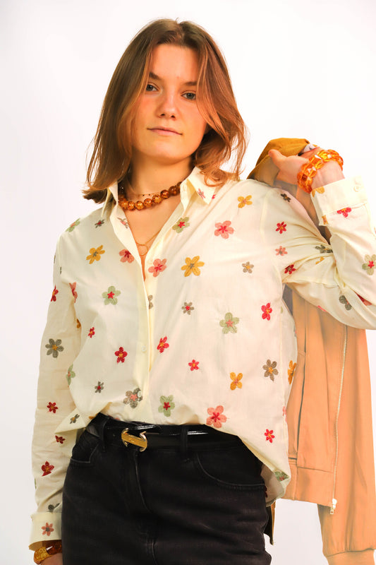 Chemise fleurie écrue Taille S - NEUF