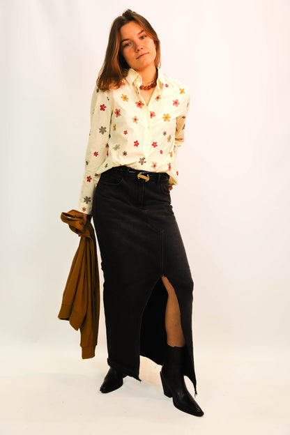 Chemise fleurie écrue Taille S - NEUF
