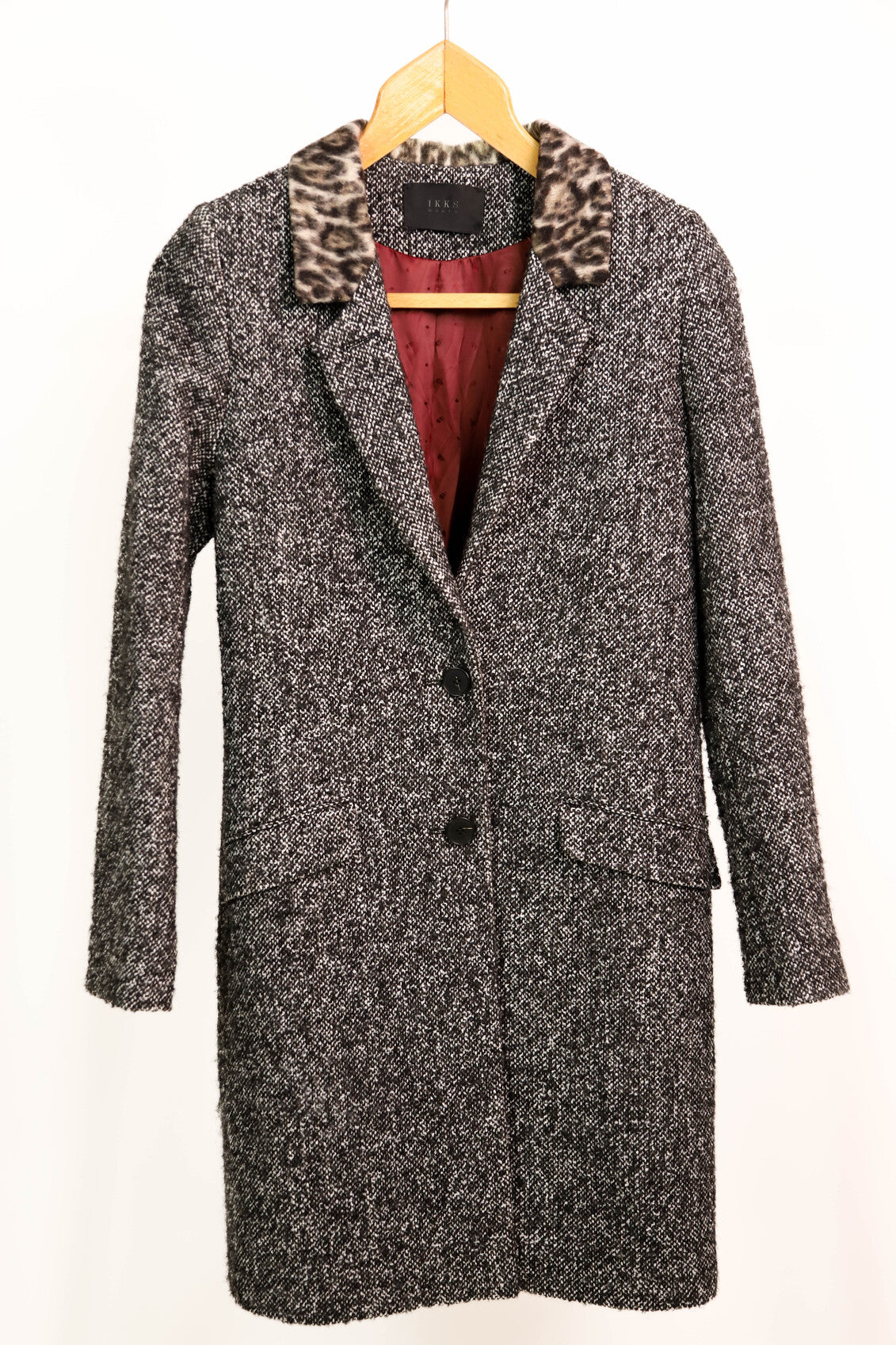 Manteau gris chiné col léopard IKKS Taille XS