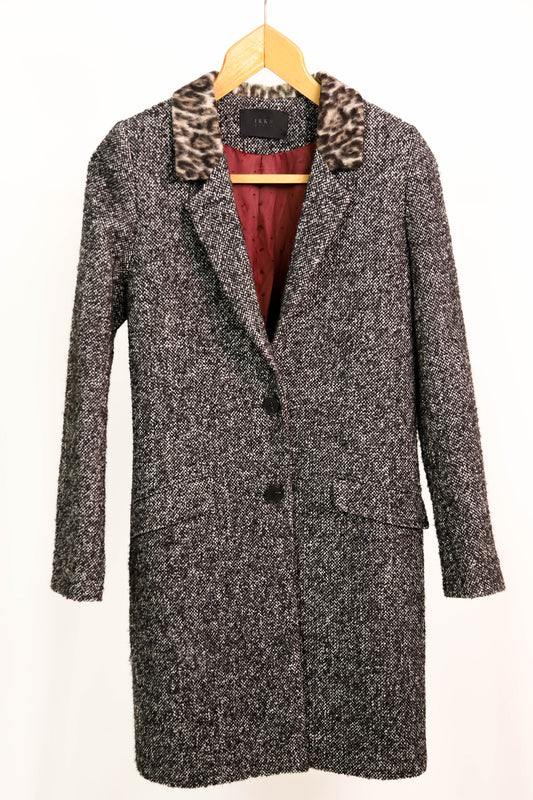 Manteau gris chiné col léopard IKKS Taille XS
