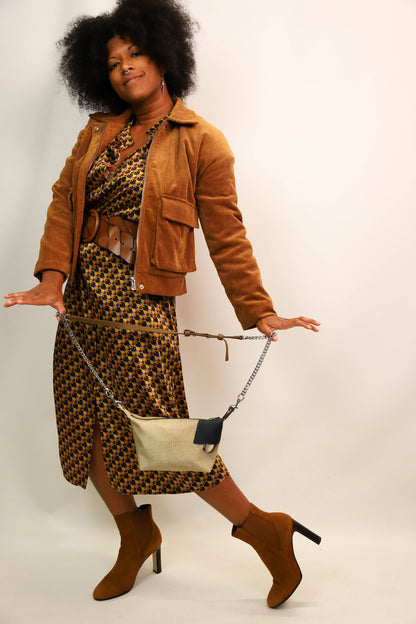 Sac pochette en bâche de vitrine upcyclée beige, Fringuette La Ligne