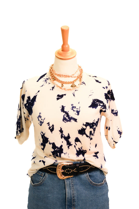 T-shirt écru et bleu Fine Collection Taille XS