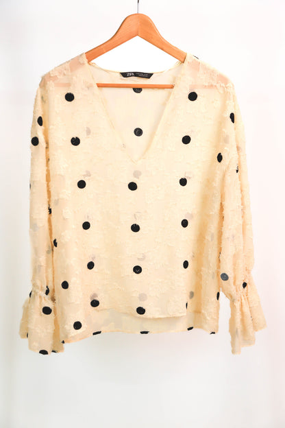 Blouse beige à pois Zara Taille M