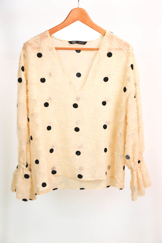 Blouse beige à pois Zara Taille M