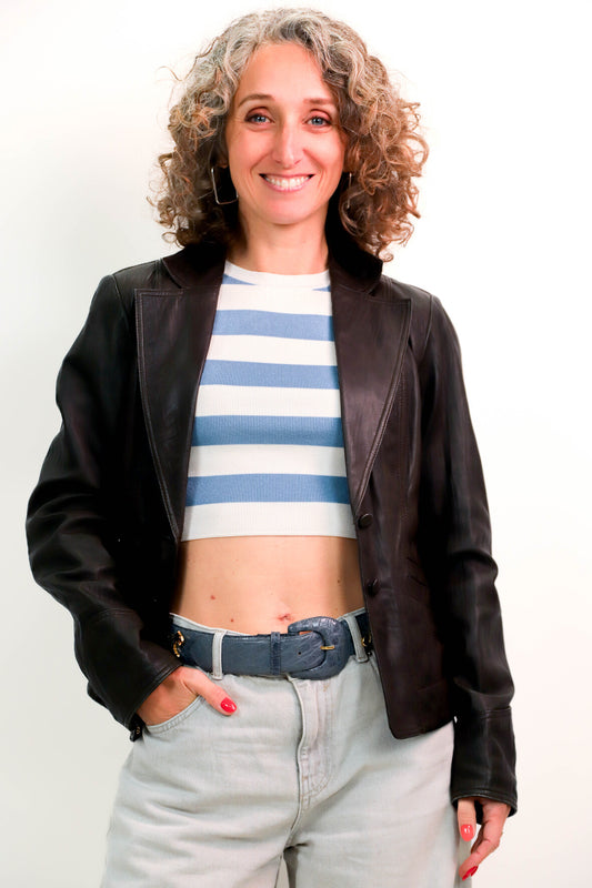Veste blazer en cuir marron Armand Ventilo Taille M