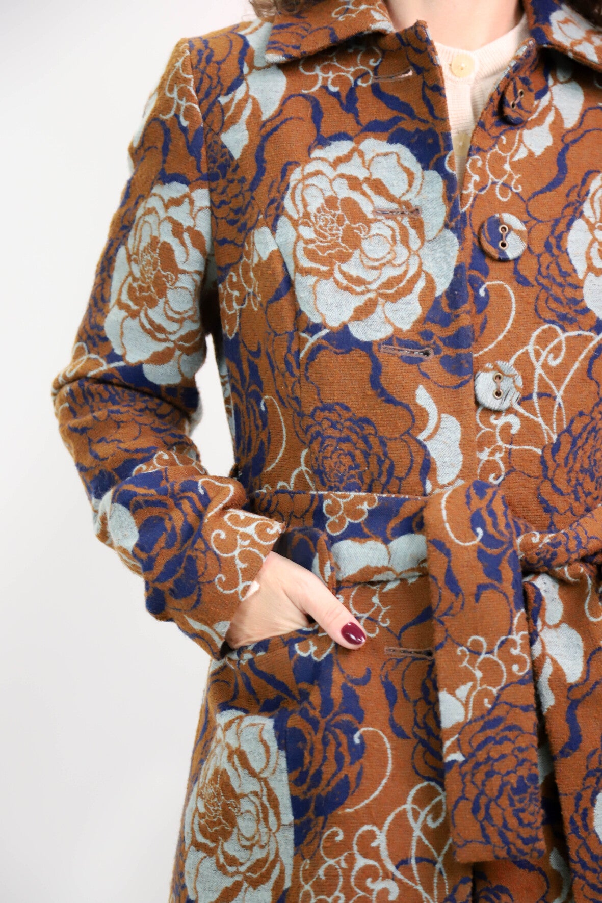 Manteau fleuri marron et bleu AP by Bruphils Taille S
